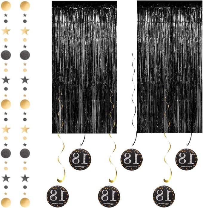Solidchoice - Zwart Metallic Tinsel Gordijn Decoratie Set 2 Stuks 100x250cm