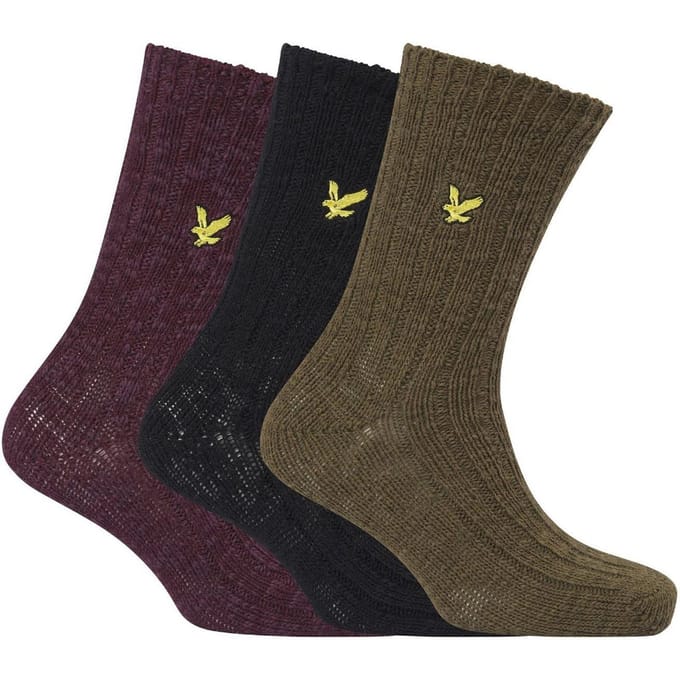 Lyle & Scott Heren grof gebreide sokken (pak van 3) (Veelkleurig)