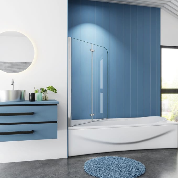 Badwand Crocus badwand - 110x140cm - 6mm - 2-delig - Antikalk - Chroom - helder glas