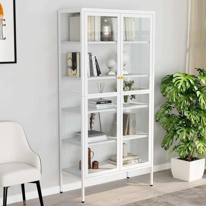 vidaXL - Vitrinekast - 90x40x180 - cm - staal - en - gehard - glas - wit