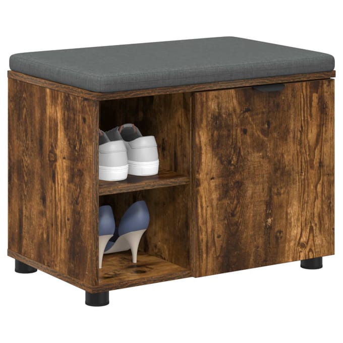 vidaXL - Hallenbank - met - kussen - met - plank - Gerookte - Eik - 60 - x - 38 - x - 46 - cm