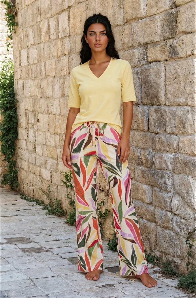 MI PIACE - Travel Broek Straight Summer Leaf Dance Print 202136 Kit - Maat : S