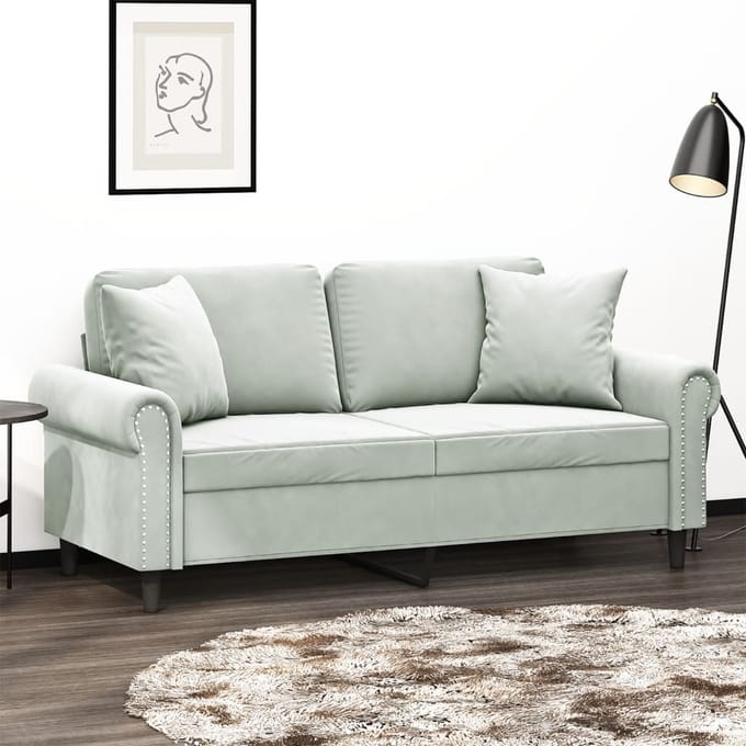 vidaXL - Tweezitsbank - met - sierkussens - 140 - cm - fluweel - lichtgrijs