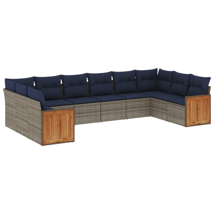vidaXL - 10-delige - tuinbankset - met - kussens, - grijs - polyrotan