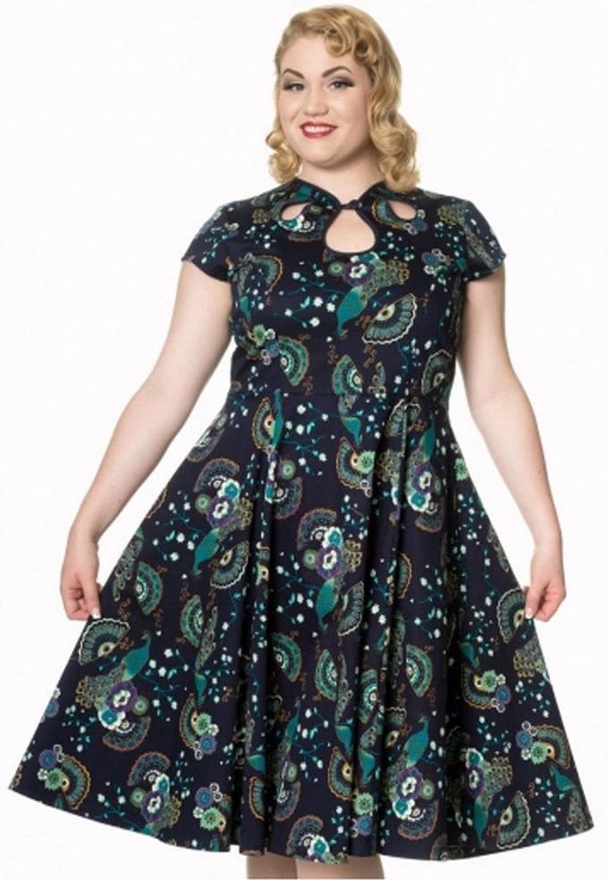 Dancing Days - PROUD PEACOCK CUT OUT Flare jurk - L - Blauw