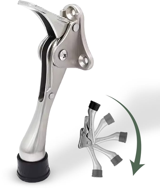 STACK® Stevige Deurstopper - Voor Binnen & Buiten Deuren - Verstelbare RVS Deurbuffer - Deurvastzetters met Veer - Deurstop Zware Deur Openhouder - Anti Slip Deurbescherming - Grijs