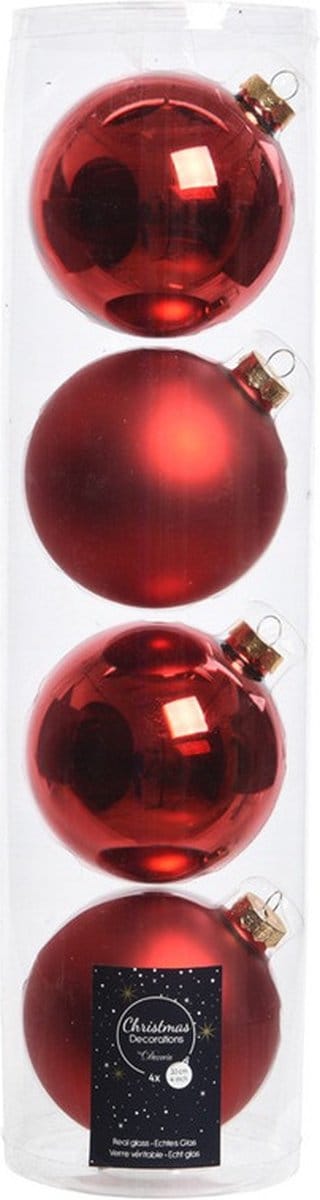 Decoris kerstballen - 4x st - rood - D10 cm - glas - kerstversiering