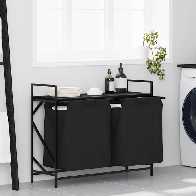 vidaXL - Wasmand - 2 - vakken - met - plank - zwart - eikenkleurig