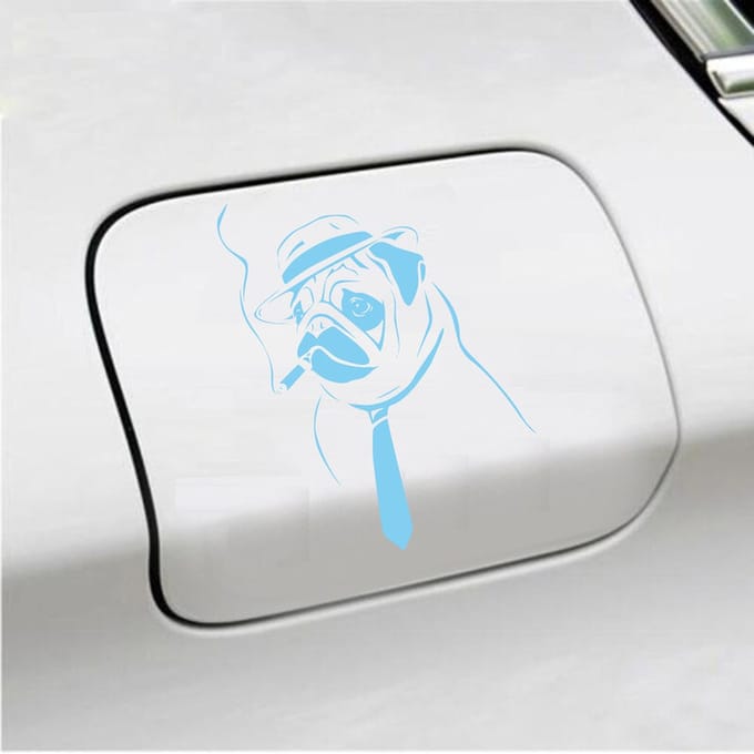 Bumpersticker - Hond Rokend - 10 X 13,6 - Licht Blauw