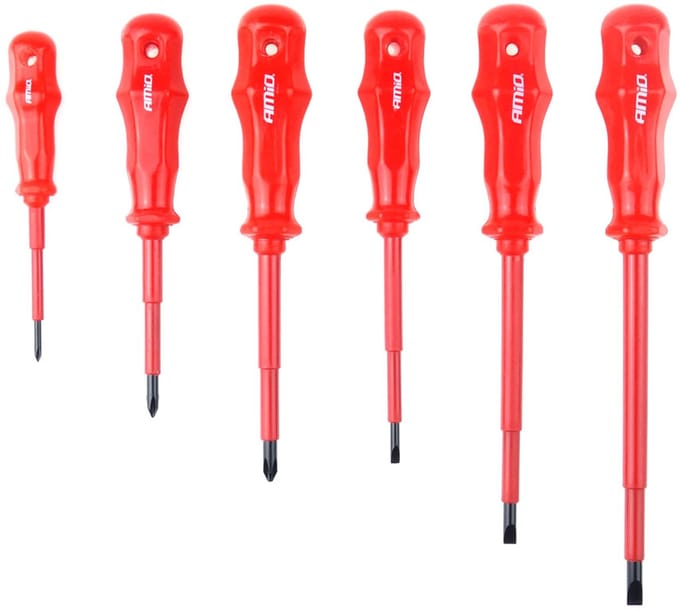 AMiO Schroevendraaier Set CR-V Staal 6 Stuks Magnetische Kop - Rood