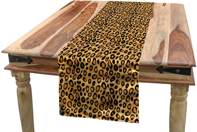 ABAKUHAUS Tafelloper met luipaardprint – 40x180 cm – Polyester – oranje/zwart