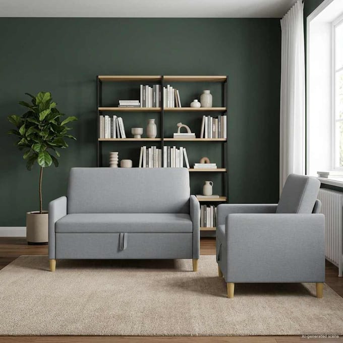 vidaXL - Sofa - Set - Met - Opslag - 2 - st - Lichtgrijs - Polyester