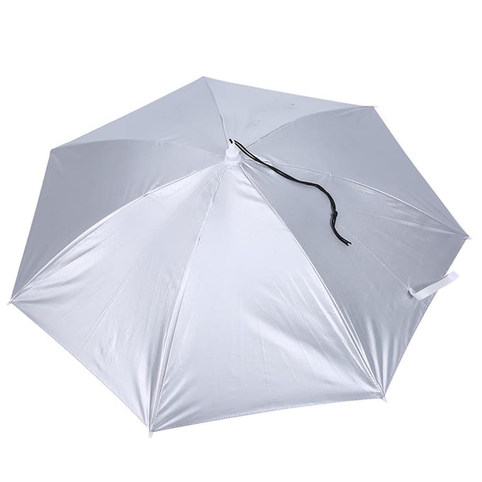 Parapluie coupe-vent à écran solaire de 77 cm monté sur la tête, parapluie pliable pour chapeau Silver outside and sapphire inside white