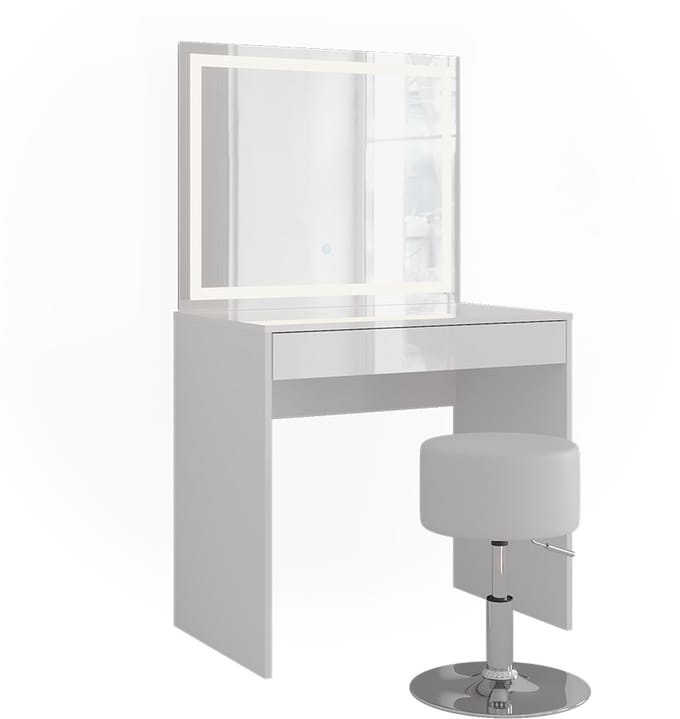 Vicco Kaptafel set met kruk Sherry, Wit/Wit Hoogglans, 81.4 cm met LED-spiegel en kruk