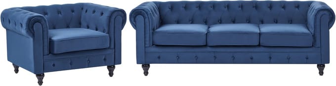 CHESTERFIELD - Woonkamerset - Marineblauw - Fluweel