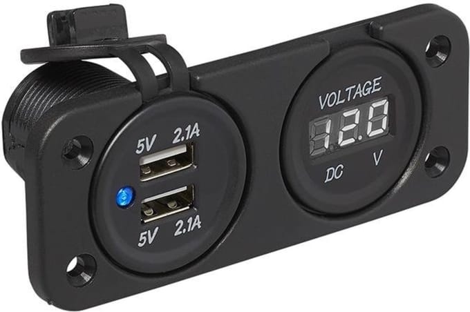 ProPlus Inbouw voltmeter met dubbele USB-poort - 6-30V - 2x 2100mA - voor auto en boot