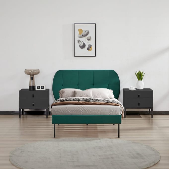 Gestoffeerd bed Porvoo met bedbodem 90x200 cm donkergroen [en.casa]
