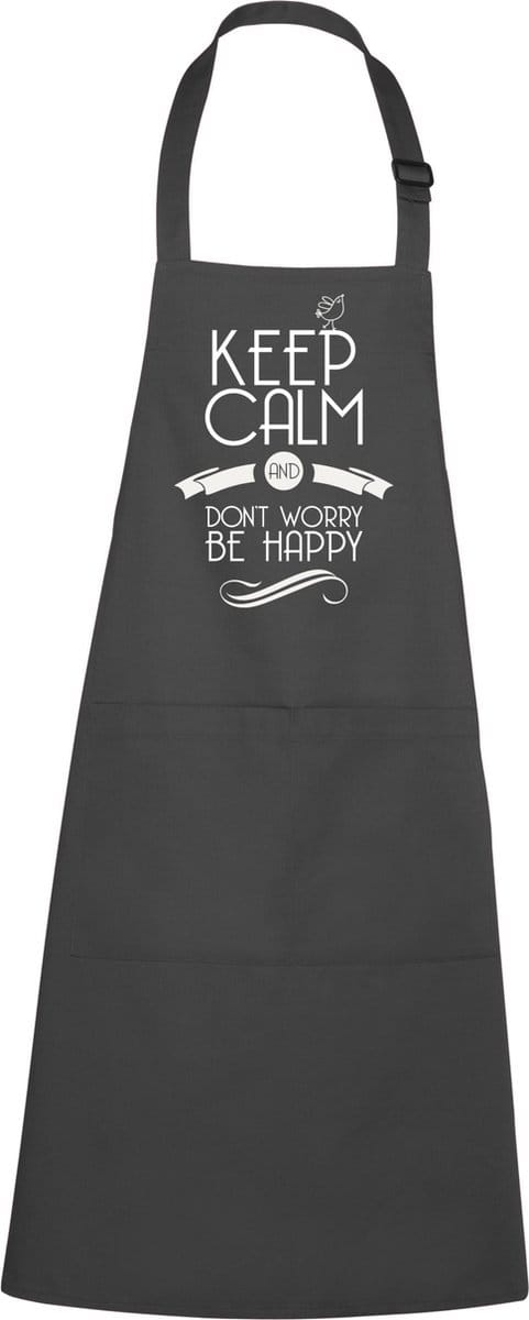 mijncadeautje - Luxe schort - Keep Calm - Dont Worry be Happy - chique grijs