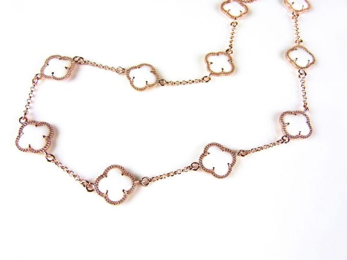 model 10 Fiori collier in zilver roze verguld 10 witte klavers