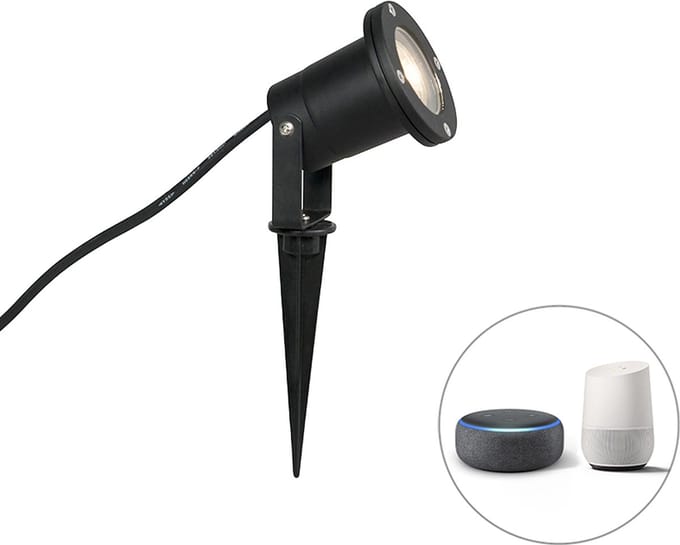 QAZQA basic - Moderne Dimbare LED Smart Priklamp | Prikspot incl. wifi met Dimmer - 1 lichts - Ø 9.7 cm - Zwart - Buitenverlichting