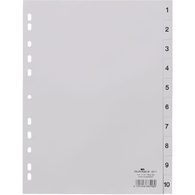 Durable 6511 Register Din A4 1-10 Polypropyleen Grijs 10 Tabbladen 651110