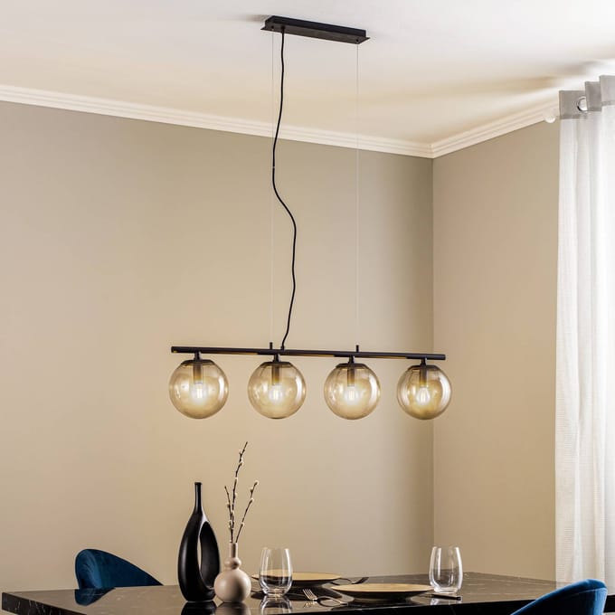 Lucande - hanglamp - 4lichts - Glas, ijzer - H: 18 cm - E14 - rookgrijs, zwart