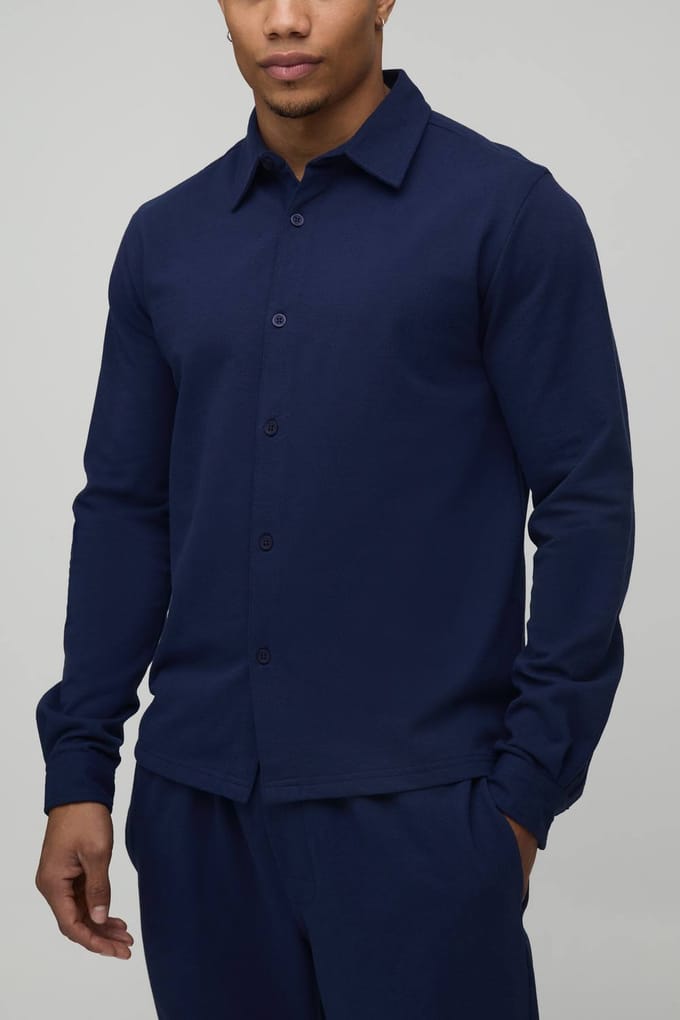 Regular Fit Shirt met Lange Mouwen en Toelopende Broek Set | Navy | Size Small