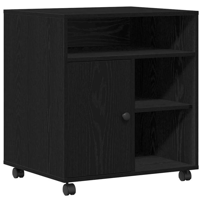 vidaXL - Printerstand - Zwart - eiken - 60 - x - 50 - x - 67 - cm - Bewerkt - hout