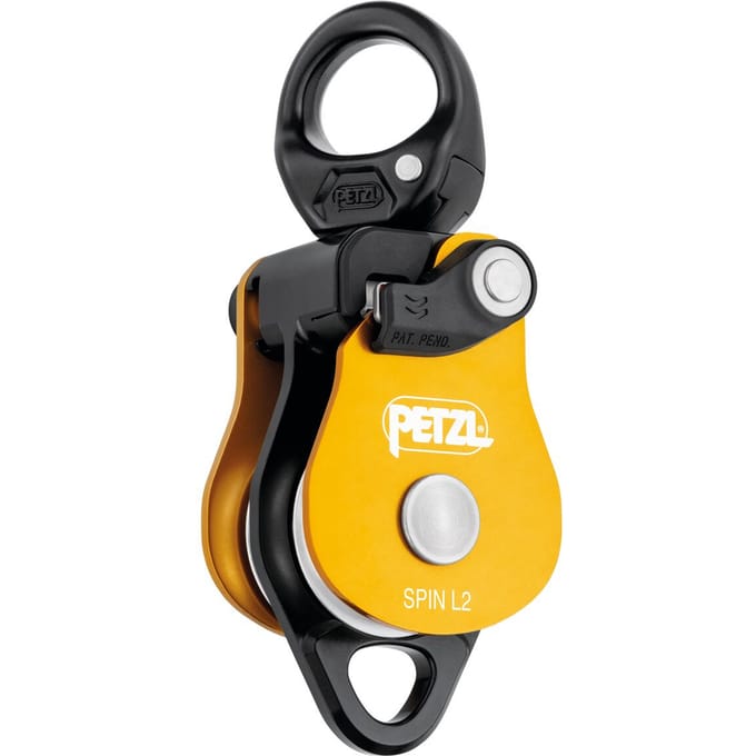 Petzl Spin L2 Yellow – Dubbele Katrol met Draaibaar Oog 13 mm & 8 KN