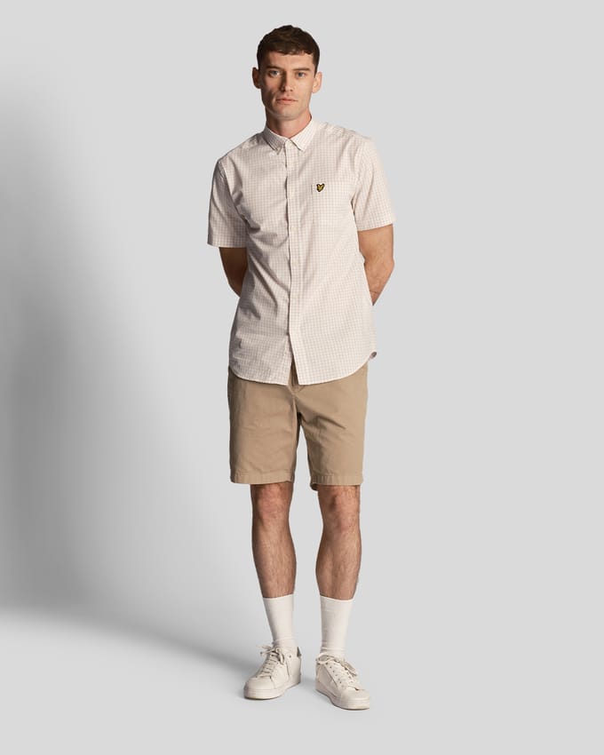 Heren Lyle & Scott Korte Mouw Slim Fit Gingham Overhemd in Blauw