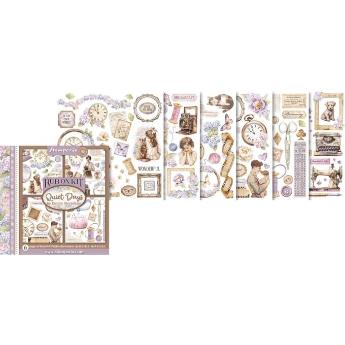 Stamperia - Quiet Days Rub-On 6,1x6,1 Inch Assortment (6pcs) (DFLRBX01)