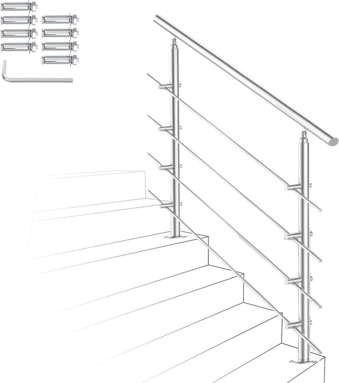 Trapleuning Roestvrij Staal - Moderne Leuning - Veilig Traplopen - Verstelbare Hoek - 120 cm Lengte - Geborsteld