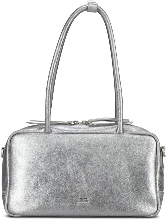 JOST Leren schoudertas Silver Shimmer Bowling Bag Silver zilverkleurig