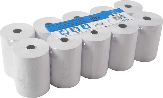 Set van 10 thermische rollen 80mm x 56mm voor kassa's - 1 thermische vouw 48g/m² - 44m lengte - Wit