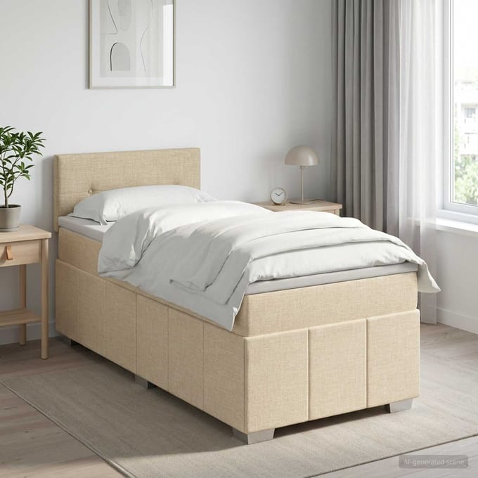 vidaXL - Boxspringbed - met - matras - Crèmekleurig - 100 - x - 200 - cm - Stof