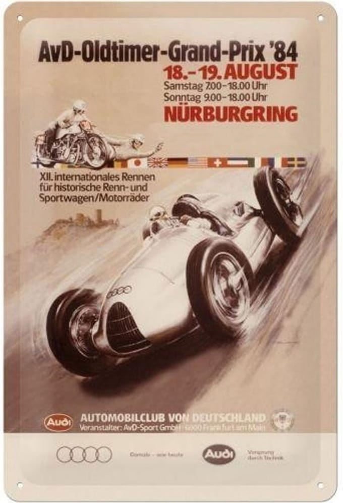 Audi AvD Oldtimer  Metalen wandbord in reliëf 20x30 cm