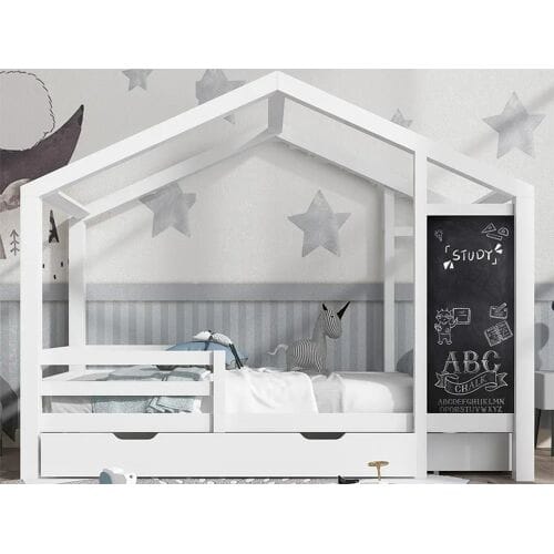 ModernLuxe Cabinebed 90x200cm - massief hout - met schoolbord en 2 lades - Wit