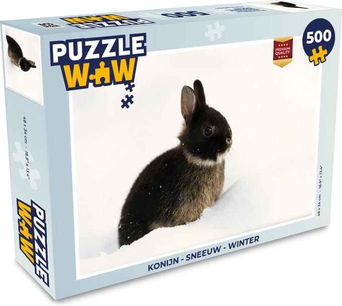 Puzzel Konijn - Sneeuw - Winter - Legpuzzel - Puzzel 500 stukjes