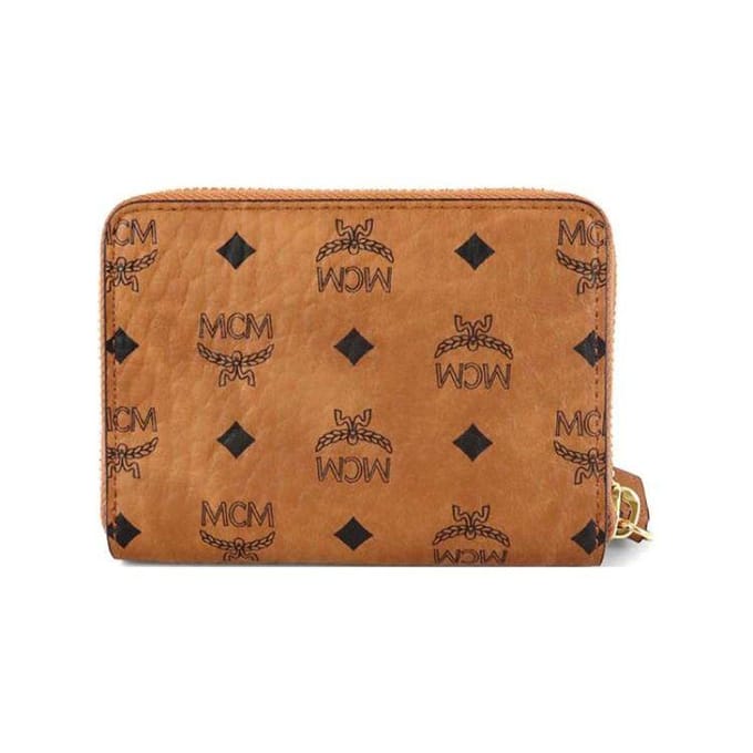 MCM Monogram Print Rits Leer en Canvas Portemonnee Uniseks Portemonnee Cognac MYLAAVI03CO001 Basic Set (Bag+Dust Bag)