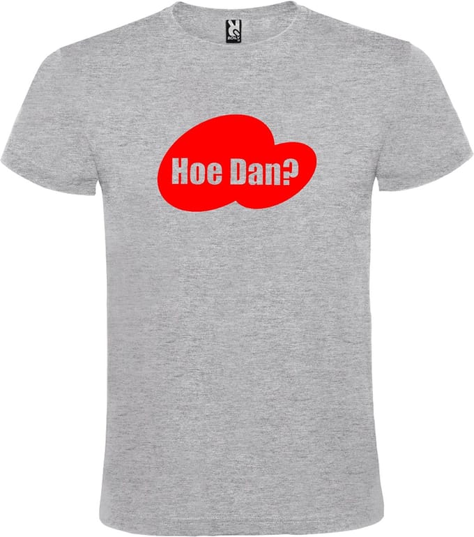 Grijs T-shirt ‘Hoe Dan?’ Rood Maat S
