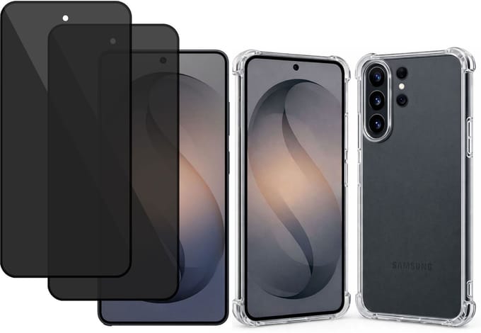 TechNow Hoesje + 2x Privé Screenprotector geschikt voor Samsung Galaxy S26 UltraHoesje Screenprotector - Privacy Tempered Glass - Case Transparant