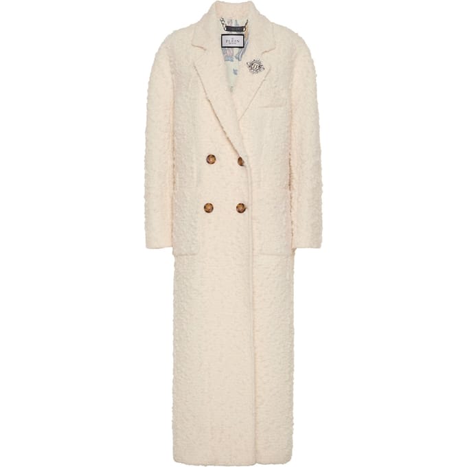 Boucle dubbel geruite lange jas