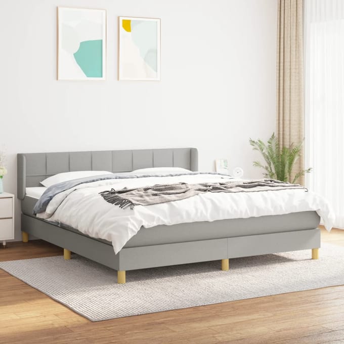 vidaXL - Boxspring - met - matras - stof - lichtgrijs - 180x200 - cm