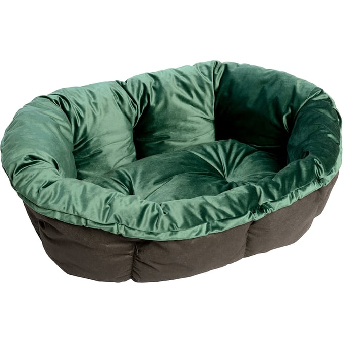 Ferplast Hondenmand Siesta Deluxe Zwart met Bekleding Sofà Fluweel Groen - Set maat 4: mand + deksel + pootjes