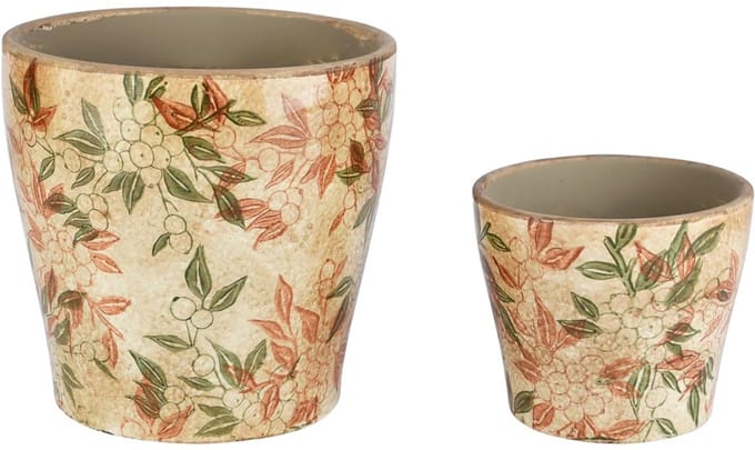 Dekoratief | Set 2 Bloempots 'Leaves Everywhere', keramiek, 18x18x17cm | A260143