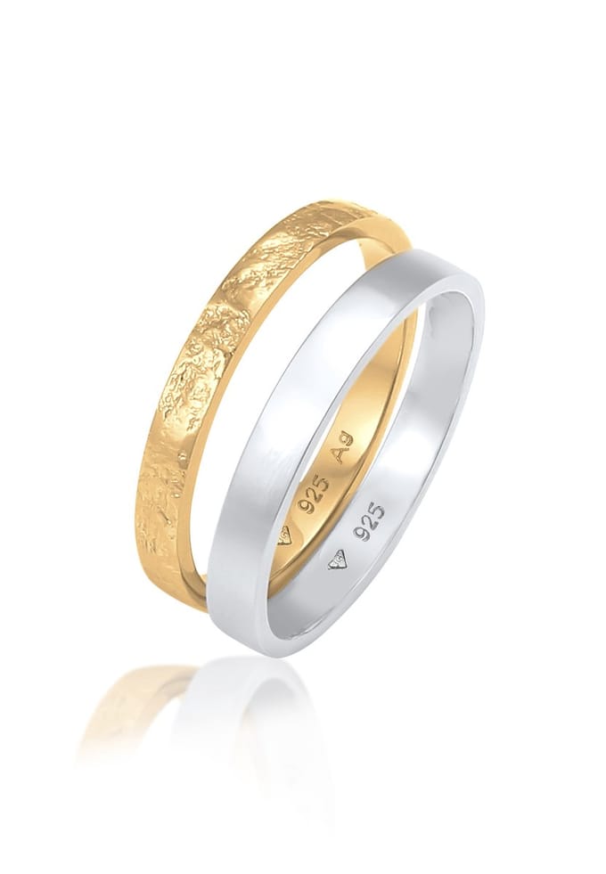 Elli - Ring - Dames Set Basis Look Gehamerd Combineerbaar in 925 Sterling Zilver - Dames