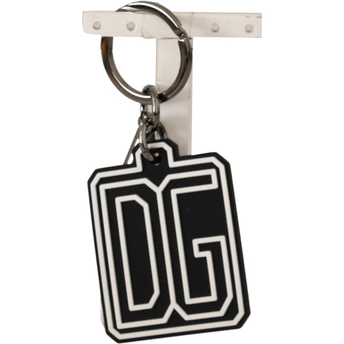 Dolce & Gabbana Zwart Witte DG Rubber Logo Zilveren Ring Sleutelhanger voor Heren