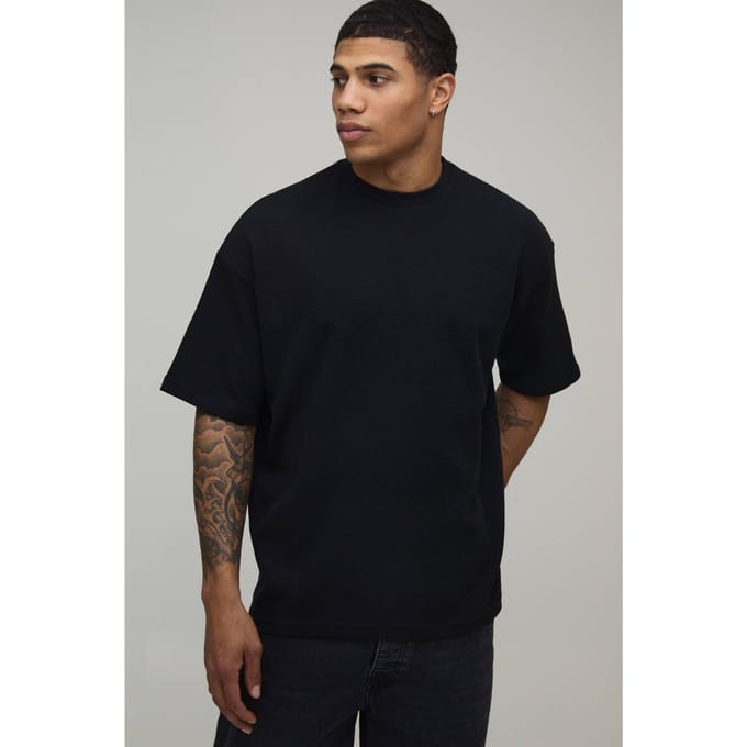 Oversized Waffle T-Shirt | Black | Size Medium