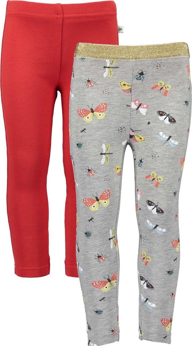 Blue Seven - Leggings - 2pack - Grijs met vlinders - Rood - 122