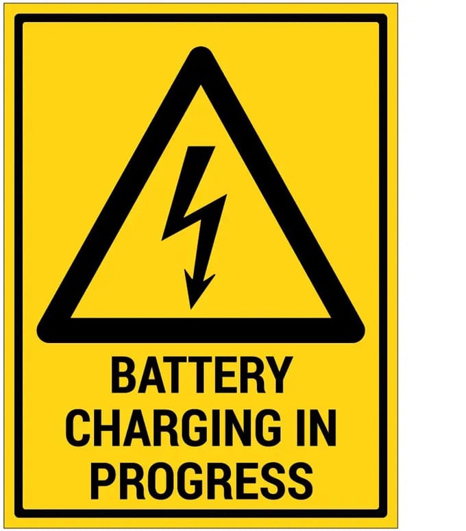 Battery charging in progress bord met tekst | gecoat dibond materiaal | 40 x 30 cm